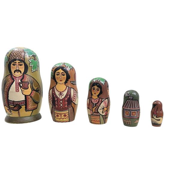 Vtg BIG 5-Pc Matryoshka Nesting Doll 1992 Signed Backakoba H Russian Painted - Picture 2 of 12